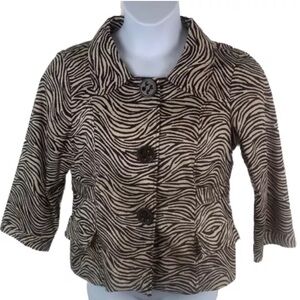 Ecologie Vintage Womens‎ Zebra Print Jacket Lined Belted Large Buttons Size L